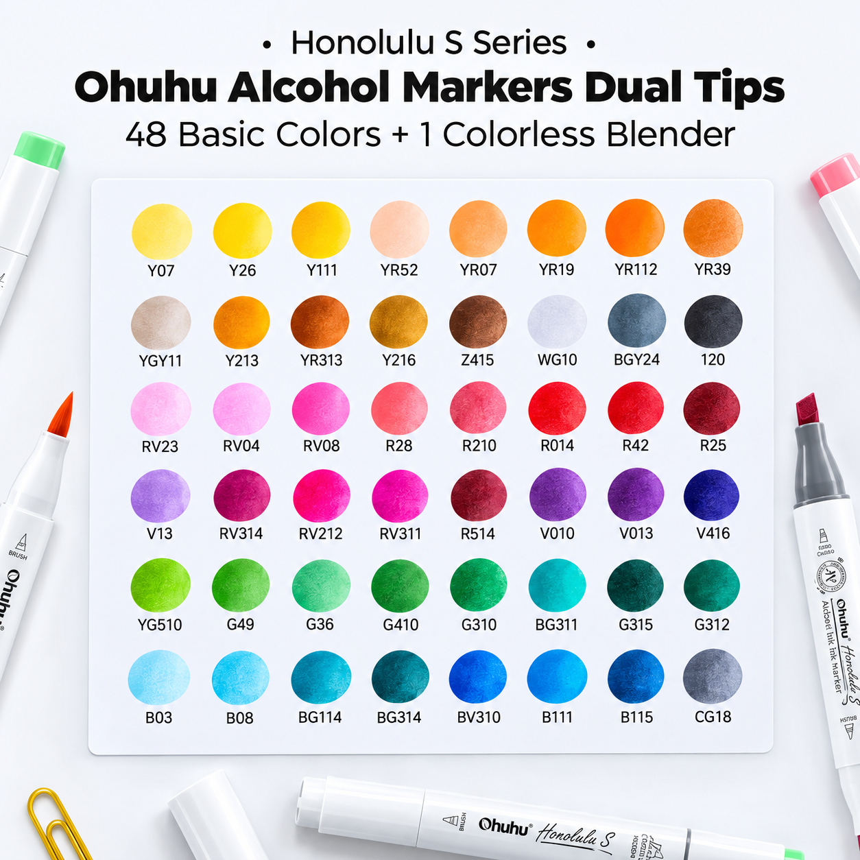 Marcadores de Alcohol Ohuhu Honolulu S – 48 Colores | Brush + Chisel