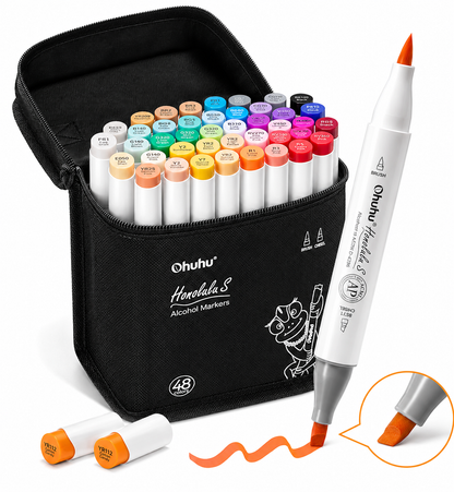 Marcadores de Alcohol Ohuhu Honolulu S – 48 Colores | Brush + Chisel