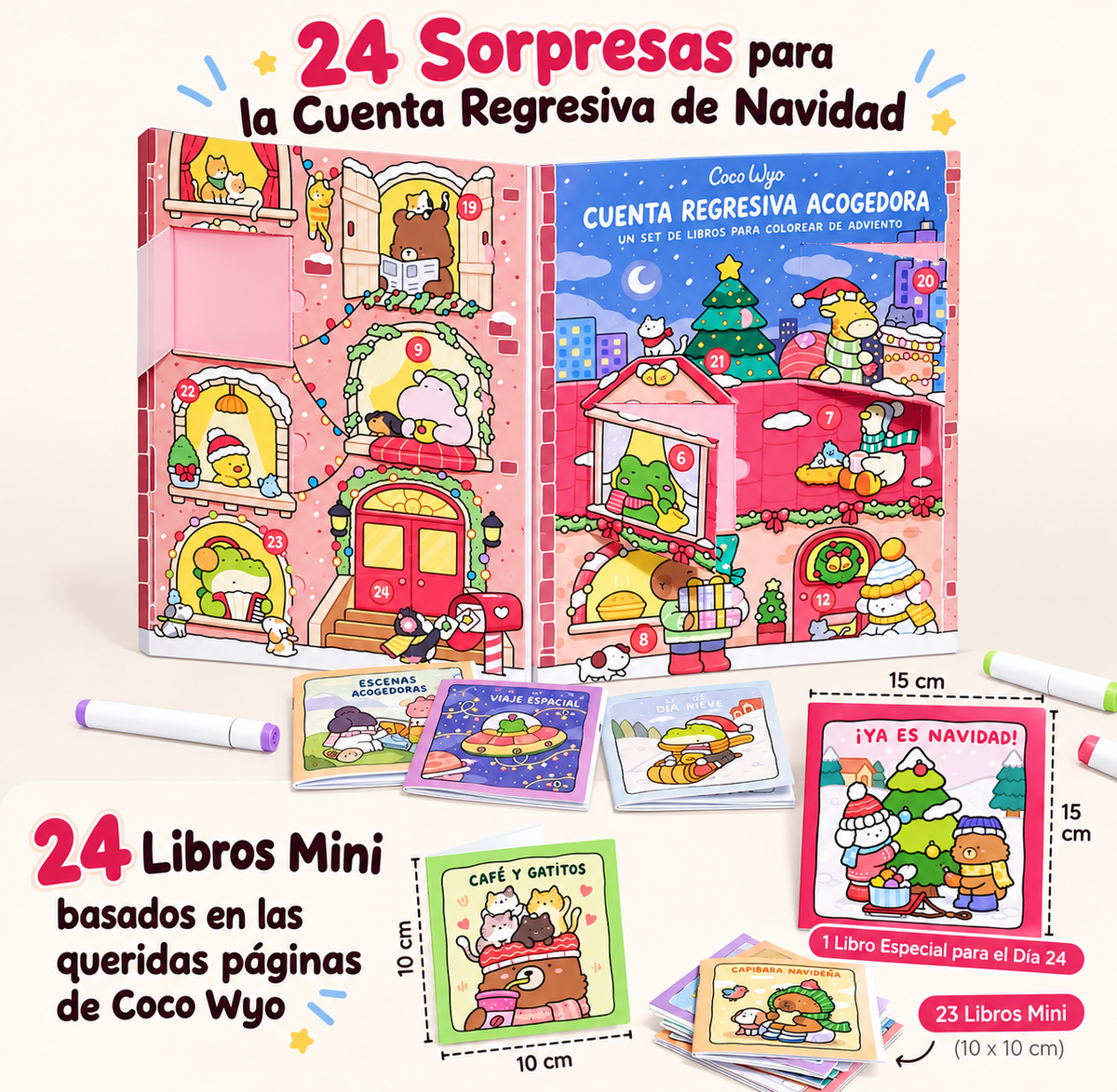 Calendario de Adviento Coco Wyo – 24 Libros Mini para Colorear