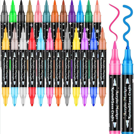 Marcadores Acrílicos Doble Punta -(24 colores)