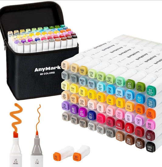 Marcadores de Alcohol Anymark (Doble Punta) – 60 Colores